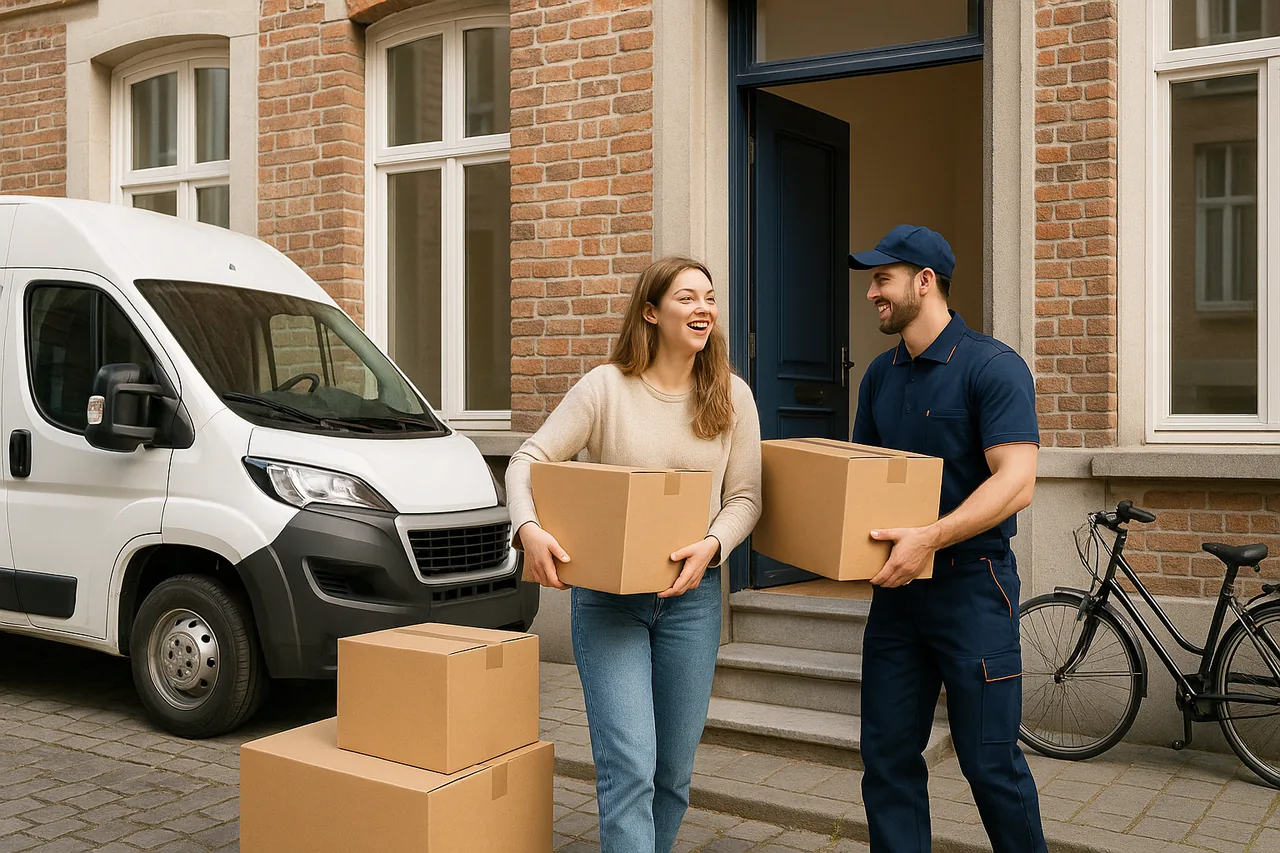 Déménagement étudiant à Bruxelles : déménageur aidant un étudiant avec ses cartons